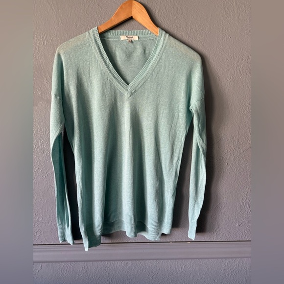 Madewell | Linen Blend | V-Neck Sweater | Seafoam Green | xs - Picture 1 of 8
